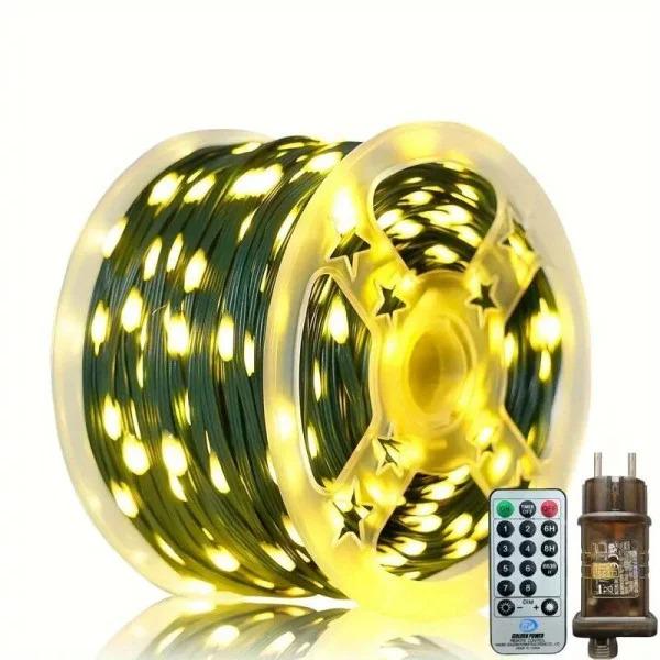 Гірлянда роса з пультом зелений дріт від мережі 1000 LED 100 м Теплий білий (91012)