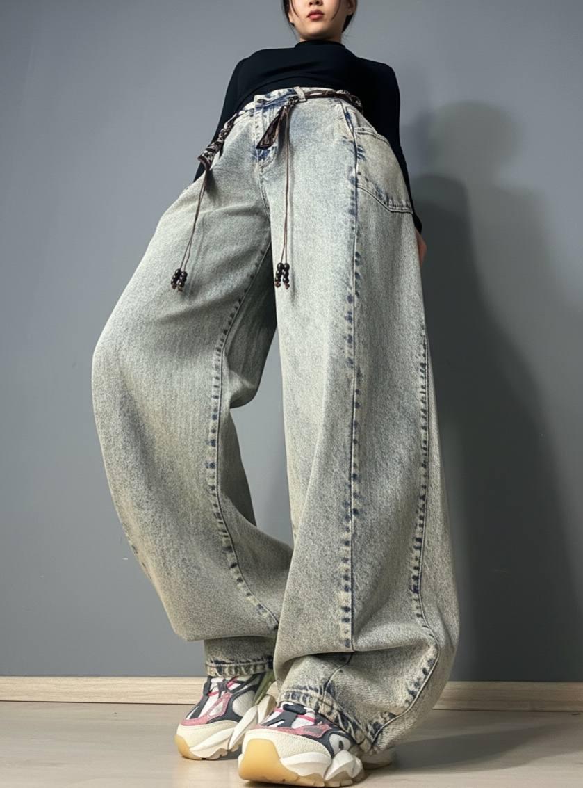 Джинсы женские Ijjass 6059 baggy супер широкие оверсайз с винтажным поясом р. 30 Голубой (6494)