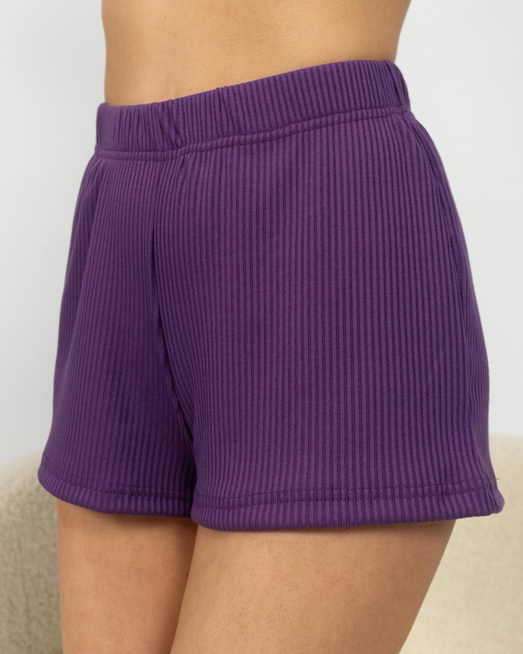 Піжама жіноча з рубчику топ і шорти Темно-бузковий - фото 8 Піжама жіноча з рубчику топ і шорти Темно-бузковий - фото 8