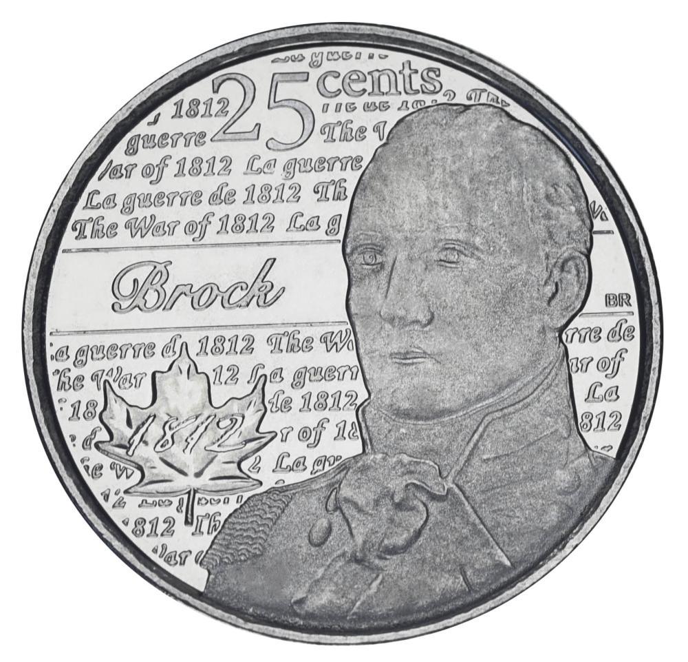 Колекційна монета Канада 25 центів 2012 Війна 1812 року - Генерал-майор Ісаак Брок UNC (km#1322)