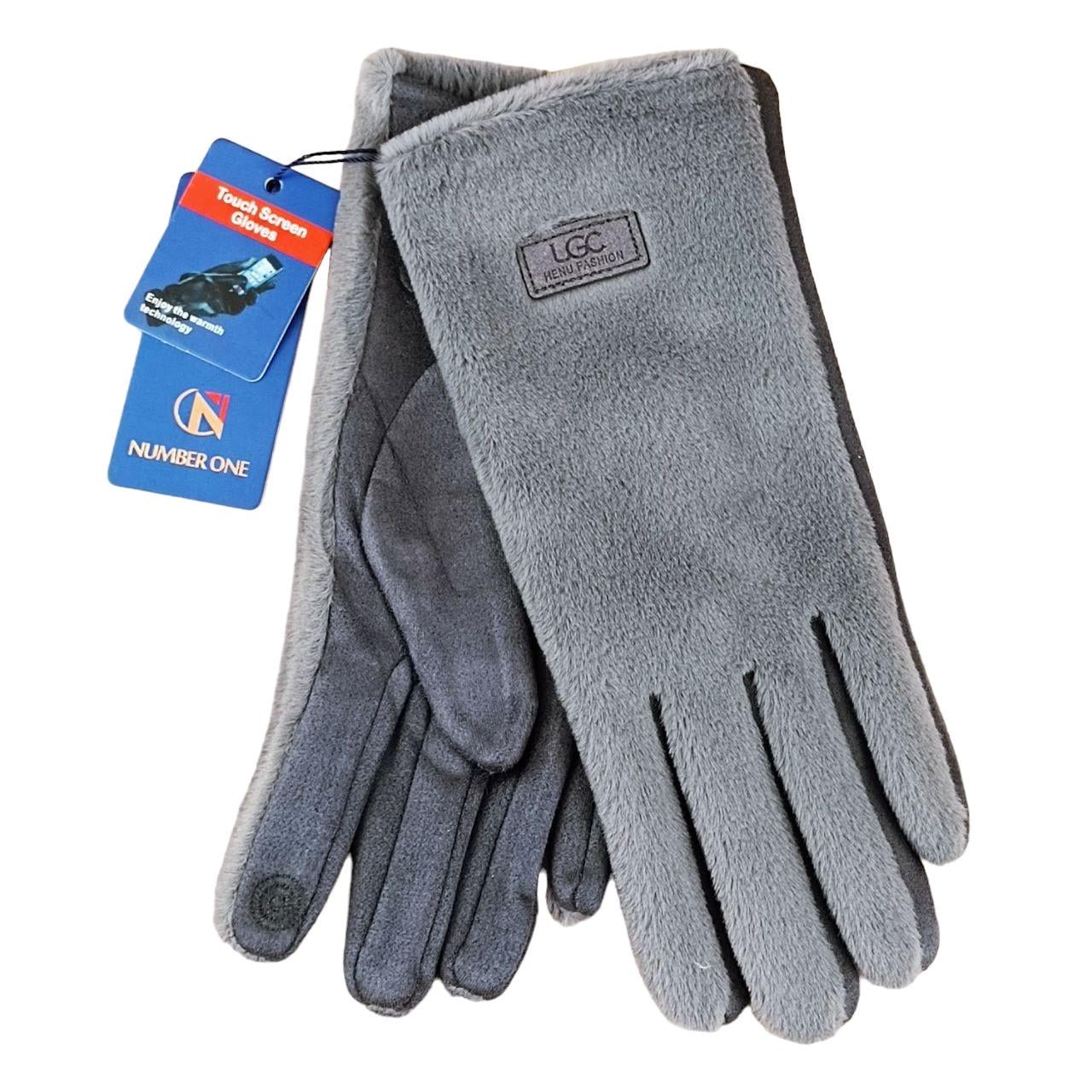 Перчатки женские сенсорные мех/велюр с нашивкой S-M Серый (47179) Перчатки женские сенсорные мех/велюр с нашивкой S-M Серый (47179)
