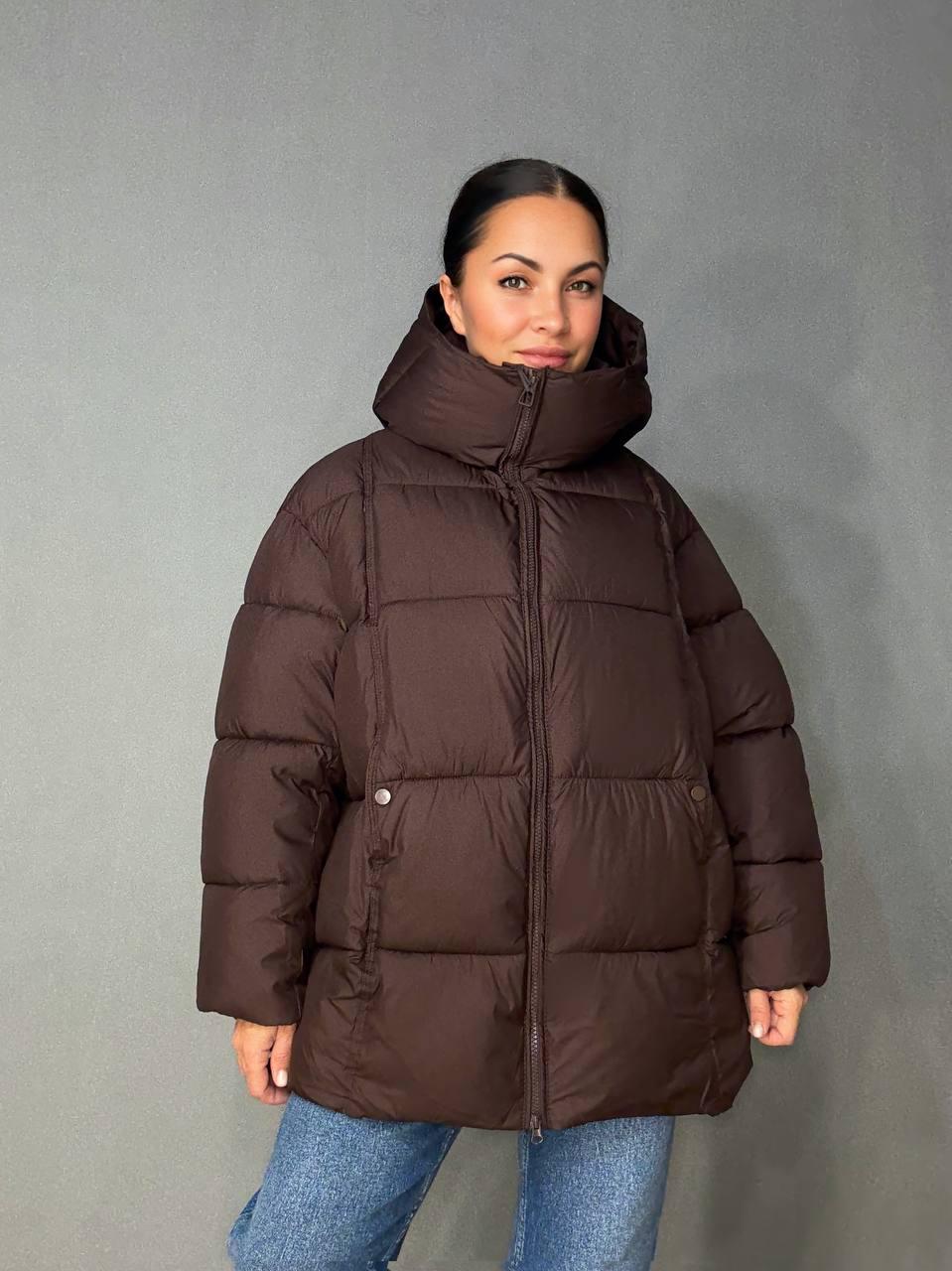 Куртка женская LADY YEP 10036 парка пуф оверсайз с капюшоном р. 44 Коричневый (5580) - фото 6 Куртка женская LADY YEP 10036 парка пуф оверсайз с капюшоном р. 44 Коричневый (5580) - фото 6