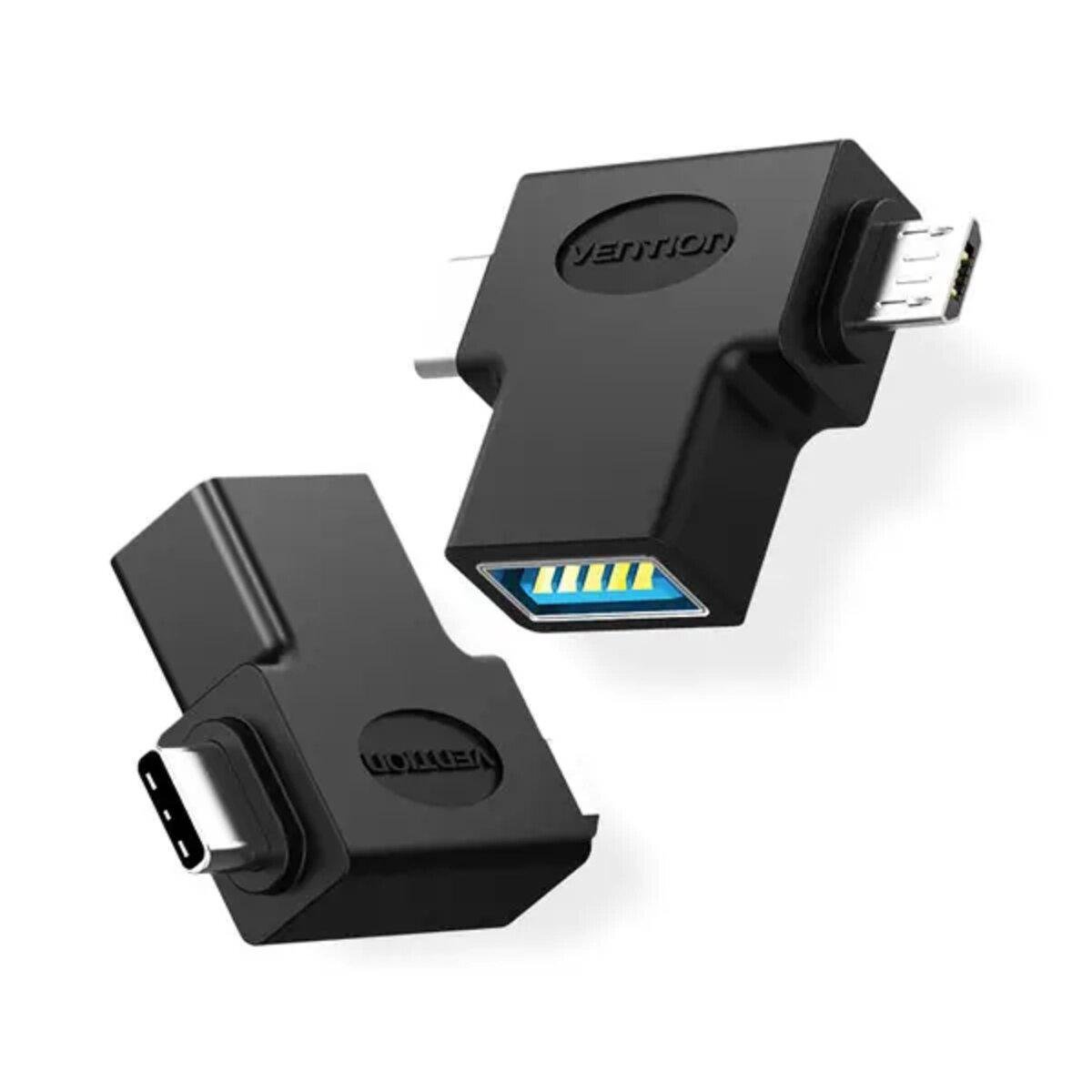 Переходник Vention OTG Adapter USB to Type-C&Micro USB Black (CDIB0)