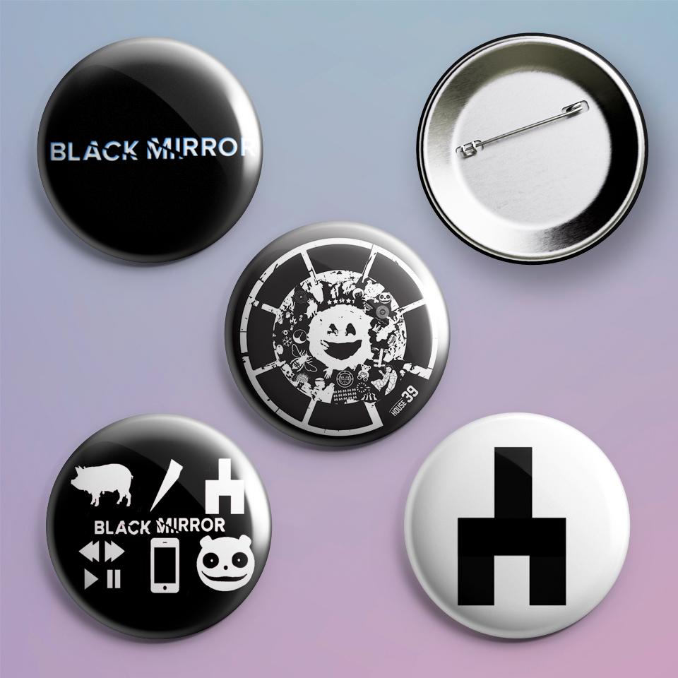 Значки на рюкзак с принтом Black Mirror 4 шт.