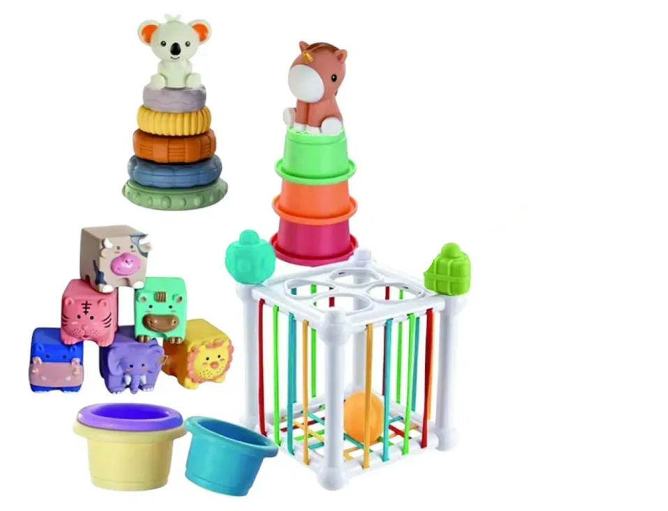 Набір дитячий розвиваючий 1359 кубики/дві пірамідки/сортер та гра з намистинами