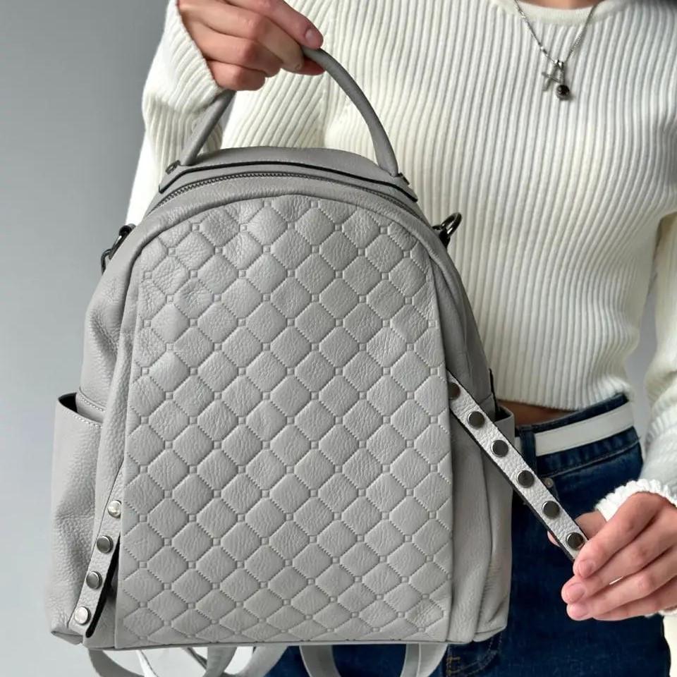 Рюкзак Tiding Bag из натуральной кожи 29х33х14,5 см Серый