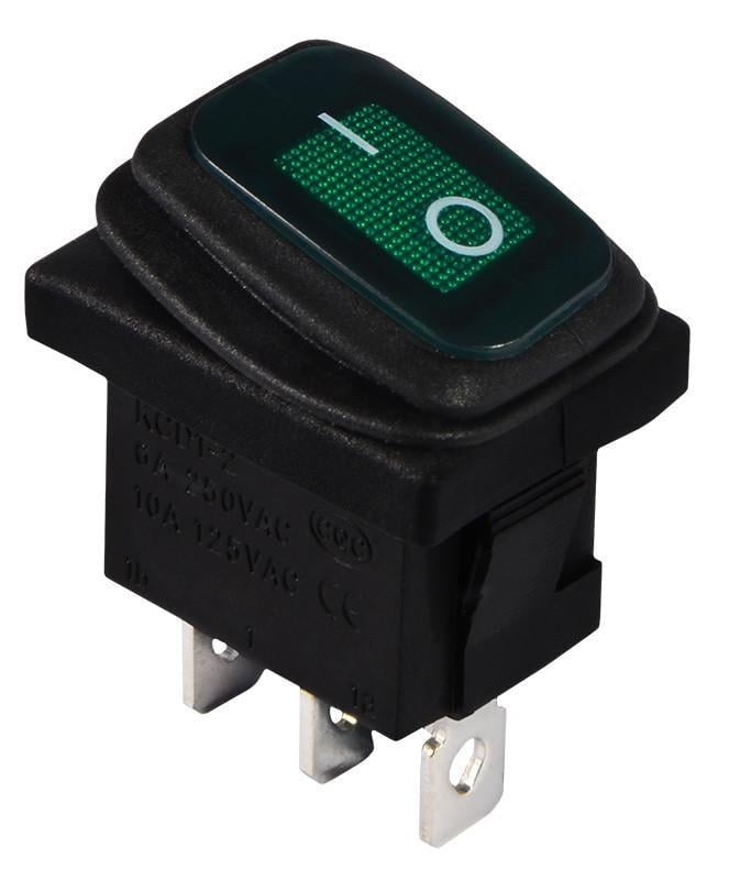 Переключатель клавишный АСКО-УКРЕМ KCD1-2-101NW GR/B 220V 1 влагозащищенная клавиша с подсветкой Зеленый (A0140040059)