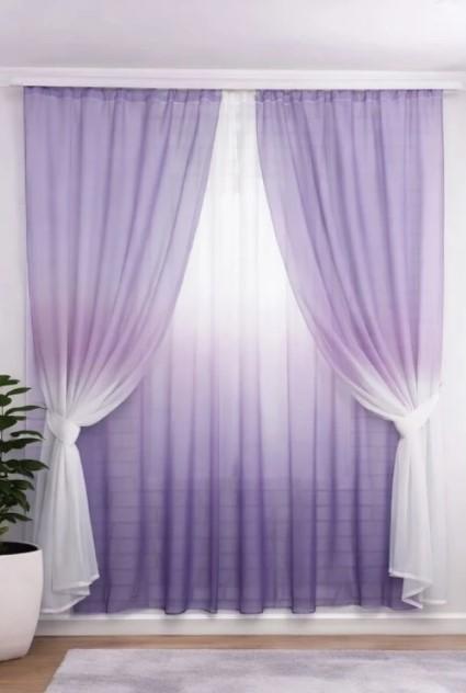 Комплект штори та тюль з батисту Омбре 4х2,5 м/1,5х2,5 м 2 шт. Бузковий/Білий (036дк)