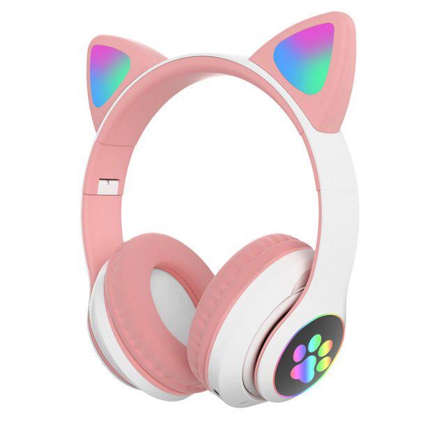 Навушники бездротові Cat Ear Headset YR-28 з вушками та Led підсвічуванням Рожевий