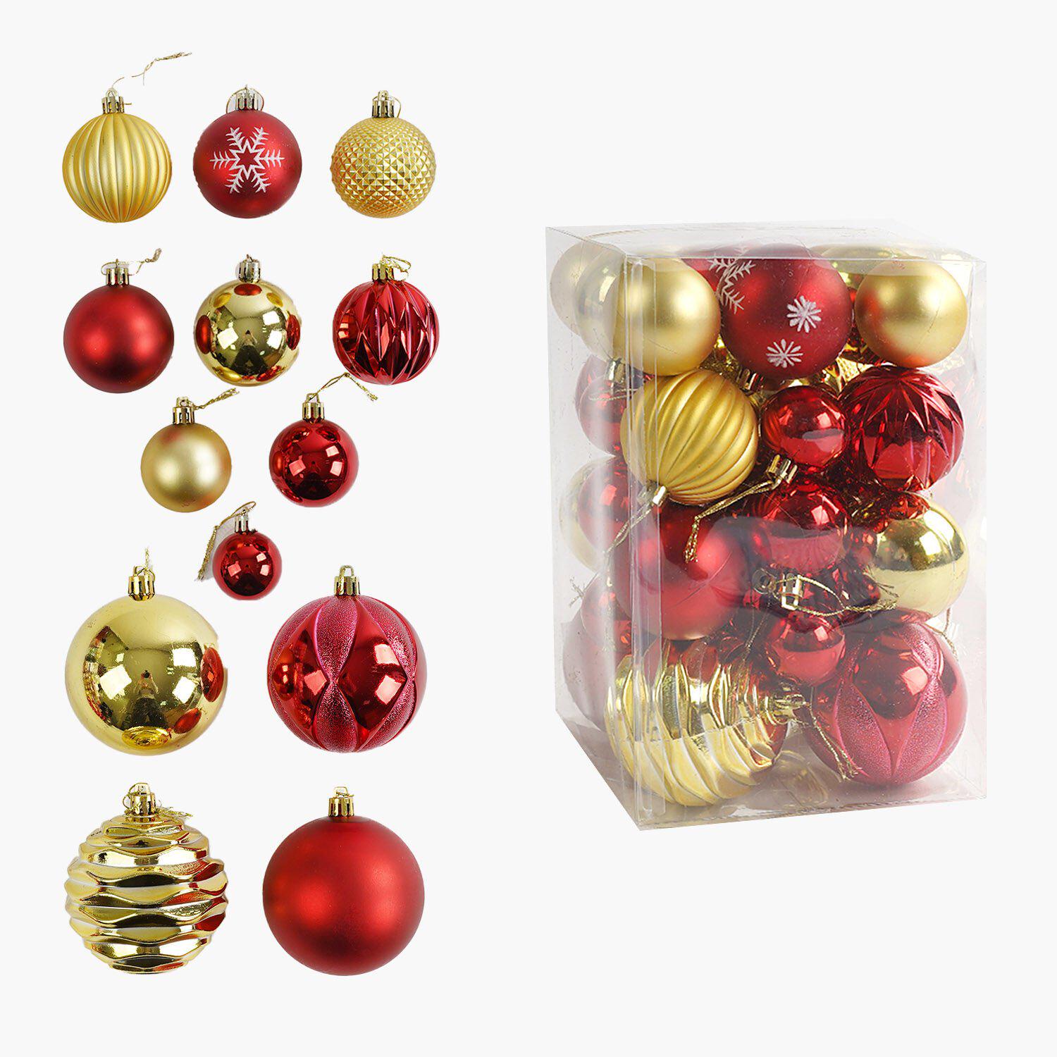 Набор новогодних украшений 34 шарика на елку разной текстуры Золотой/Красный (160785) - фото 2 Набор новогодних украшений 34 шарика на елку разной текстуры Золотой/Красный (160785) - фото 2