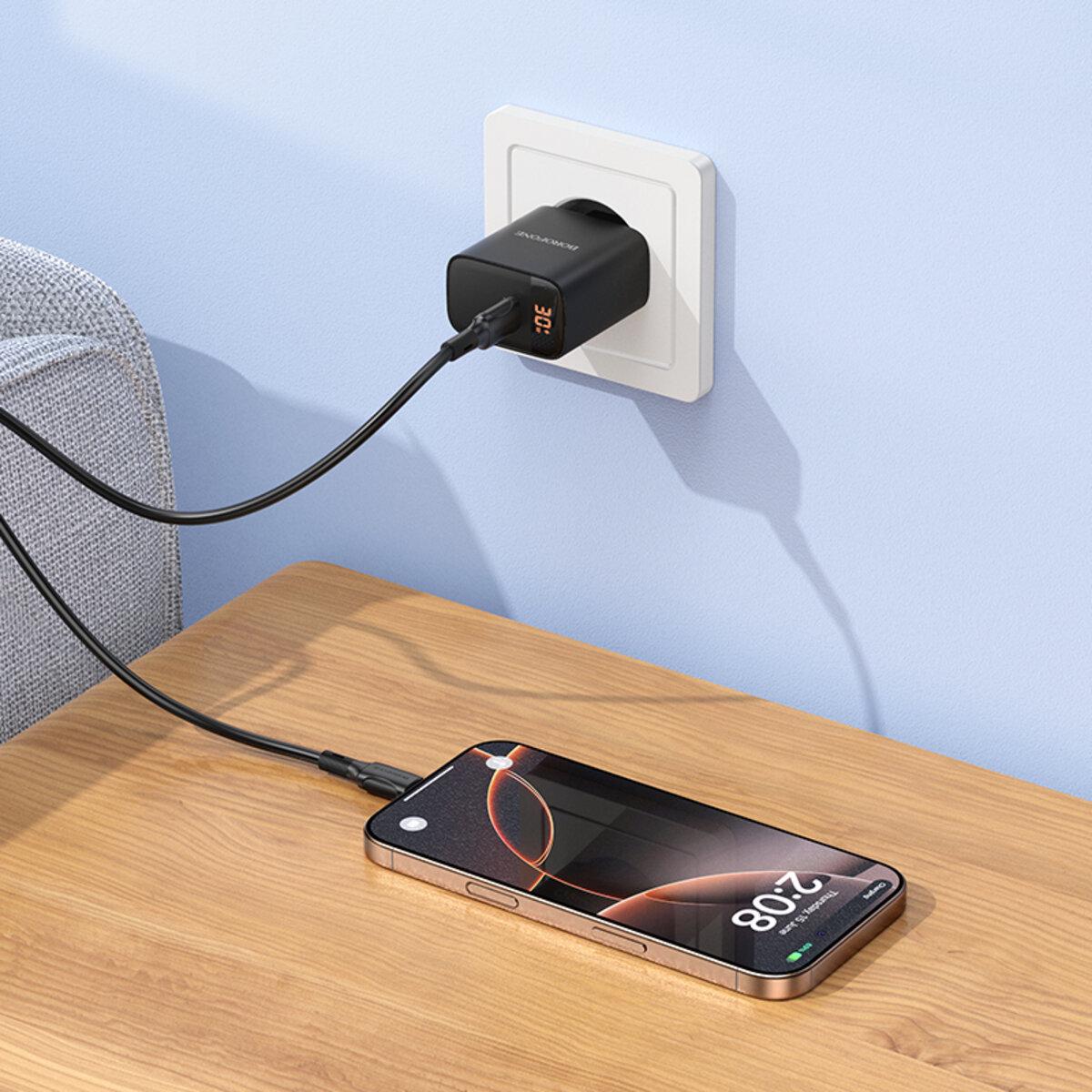 Зарядний пристрій Borofone BA97A Ilustre Single-Port PD30W Charger With Digital Display EU 2,5A Black (6941991120480) - фото 7
