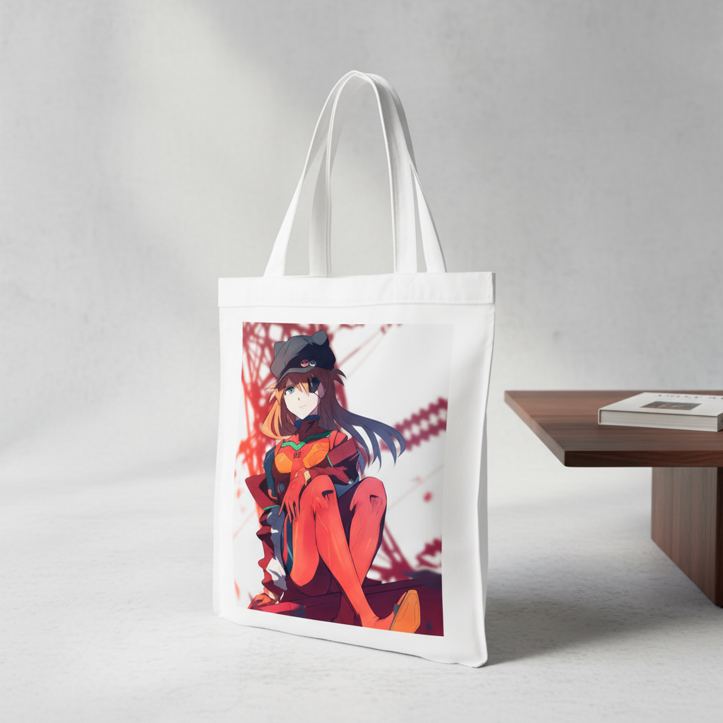 Сумка-шопер Evangelion Аска из льна Белый (6613)