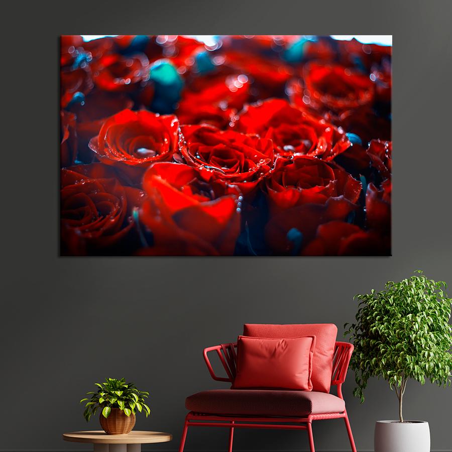 Картина цветы и растения Блестящие красные розы 51x34 см (A972-1)