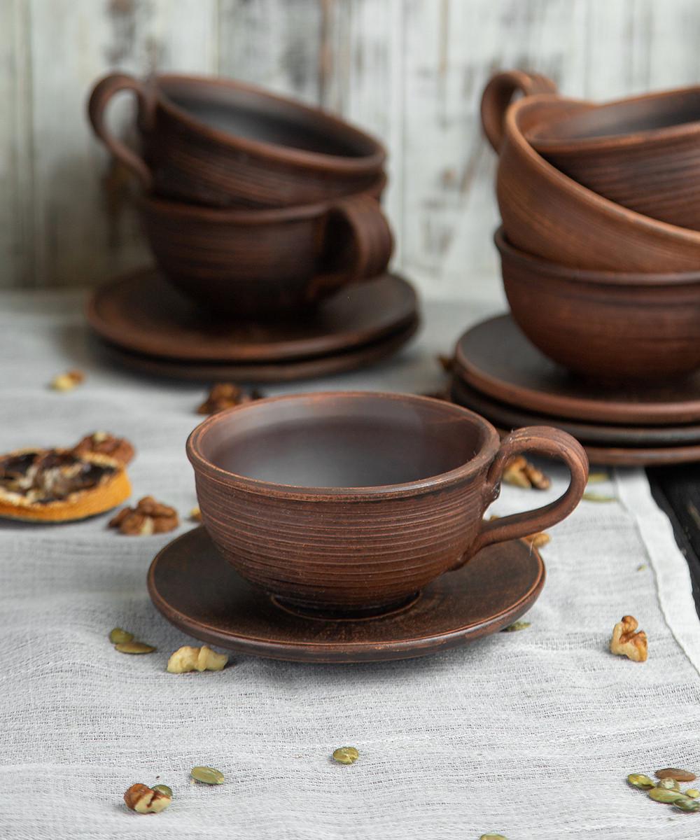 Чашка Винт с блюдцем из красной глины ручная работа 200 мл (1370-1372) - фото 2