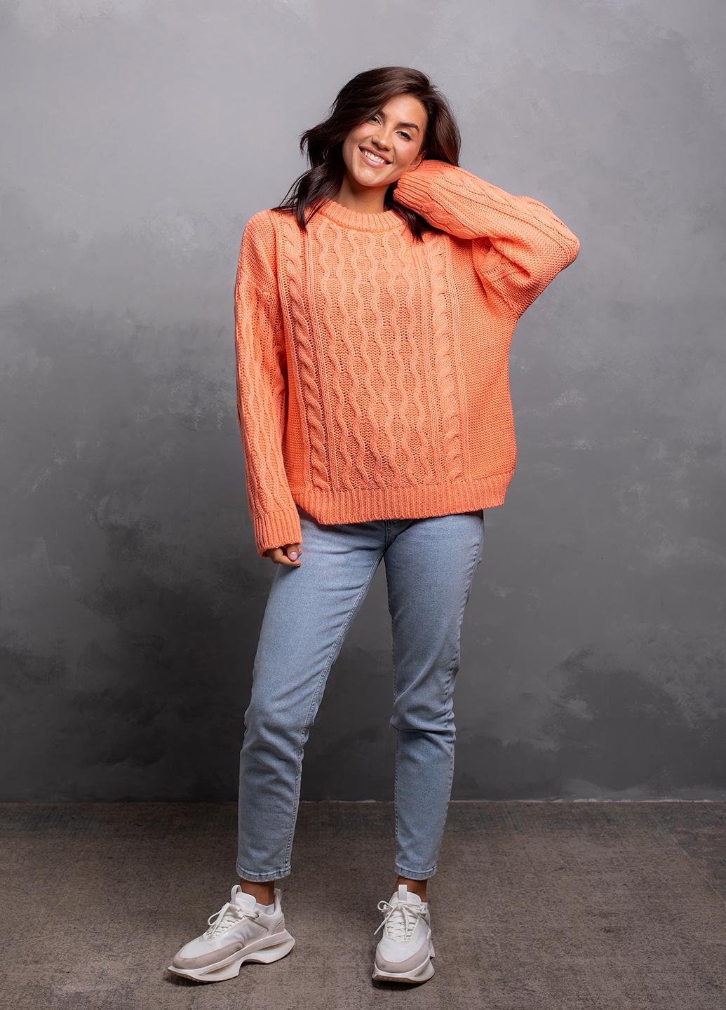 Джемпер женский с узором косы S-L Персиковый (3235)