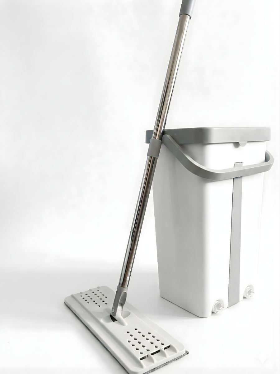 Комплект для домашней уборки швабра лентяй 360°/отжимное ведро 6 л Бело-серый (3795572270)