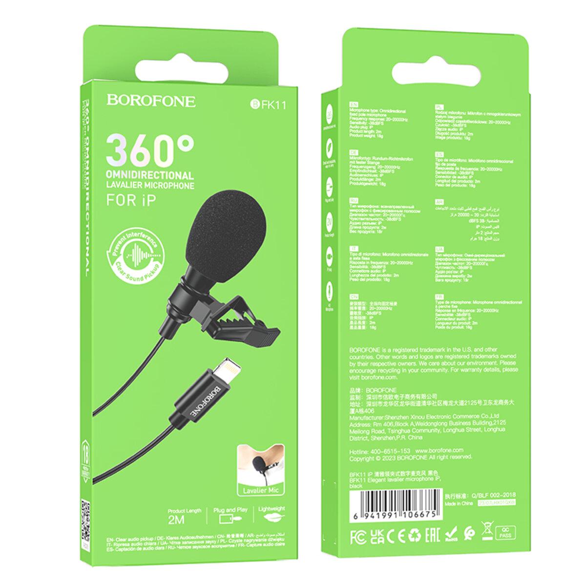 Мікрофон Borofone BFK11 Elegant lavalier microphone iP 2 м Black (19556820) - фото 4