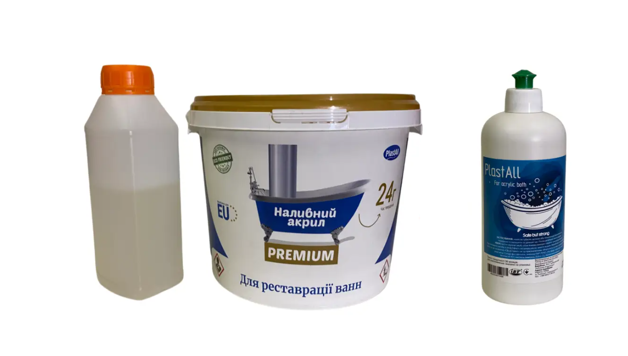 Акрил наливной для реставрации ванны Plastall Premium 1,5 м с моющим средством (23915765)