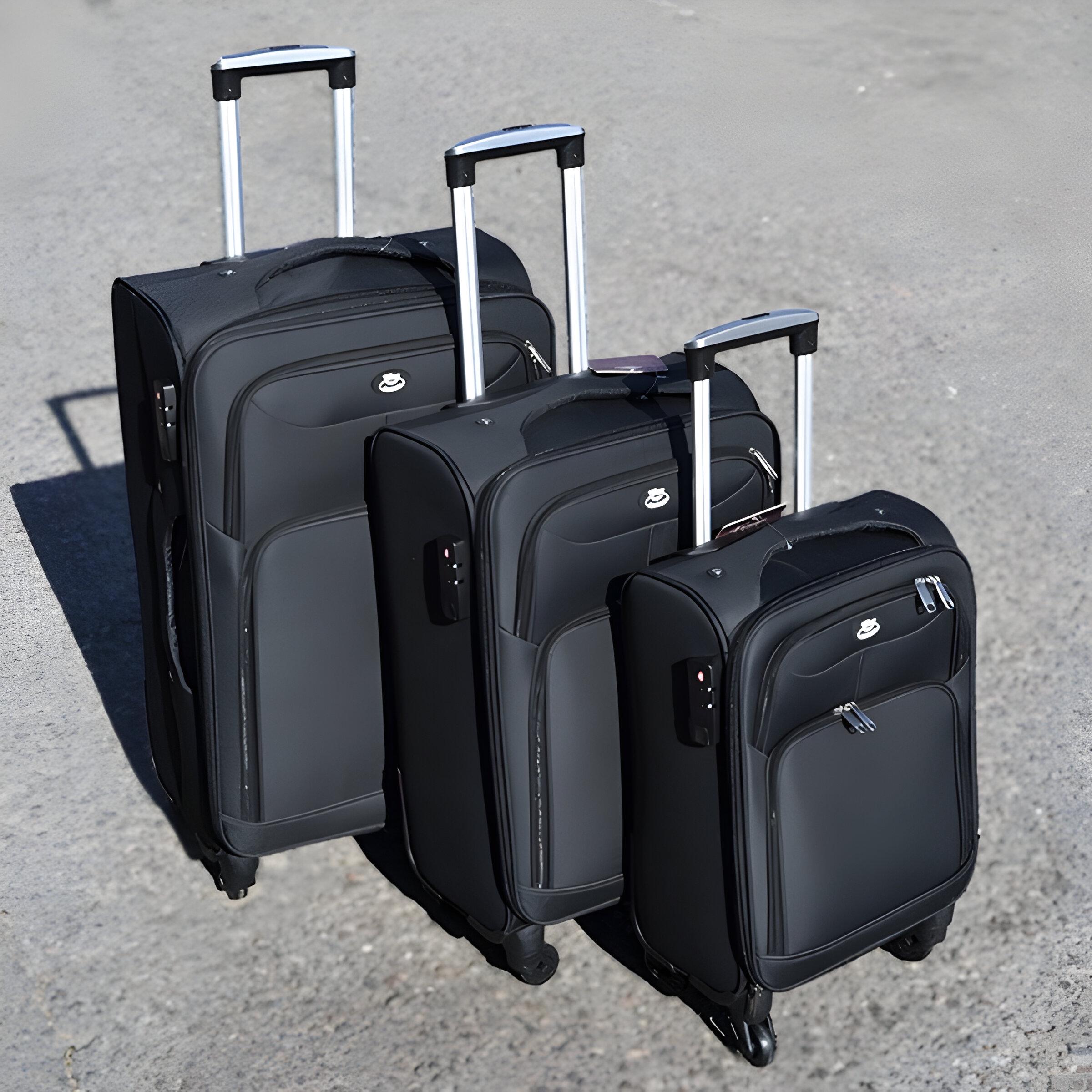 Набір валіз тканинних 3в1 Wings кодовим замком та телескопічною ручкою Чорний (7109) - фото 3