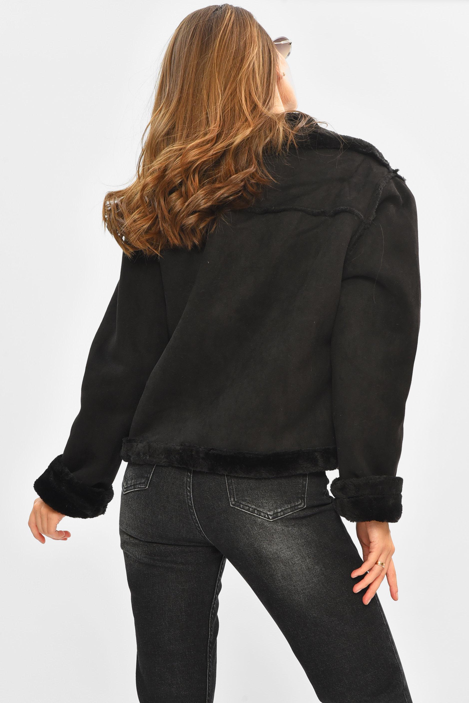 Дубленка женская на искусственном меху XL Черный (205653) - фото 3 Дубленка женская на искусственном меху XL Черный (205653) - фото 3