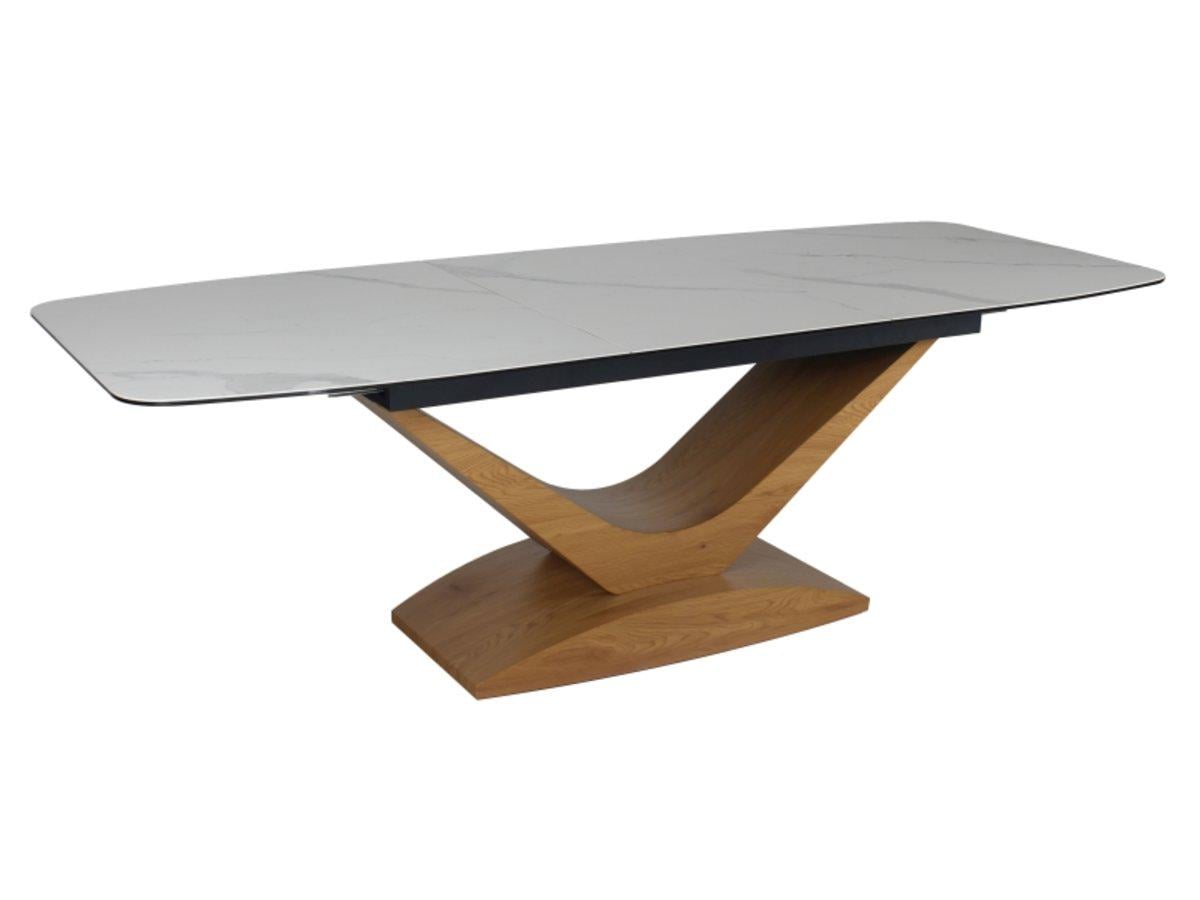 Стол обеденный Intarsio DOLCE CERAMIC STATUARIO VENATO 180/240х95 Белый/Дуб