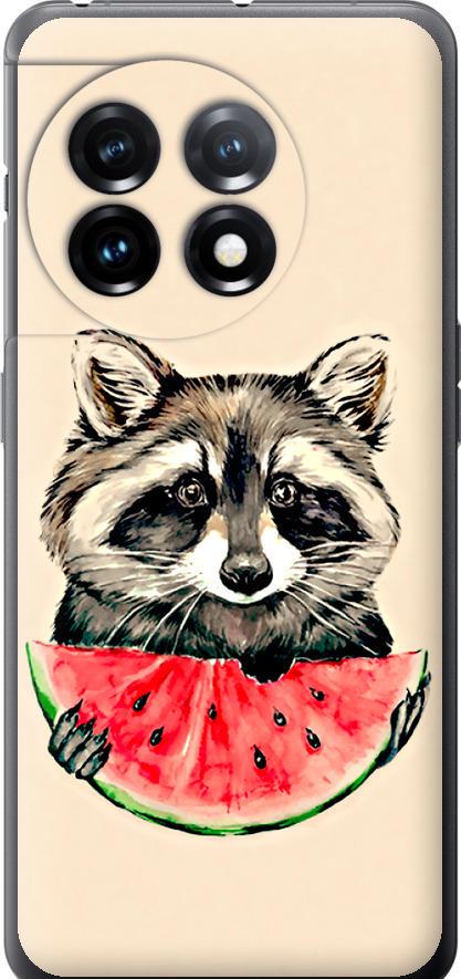 Чехол на OnePlus 11 Енотик с арбузом (4605u-2940-42517)