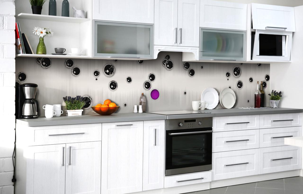 Кухонный фартук Черные пузыри/Шары виниловый самоклеющийся 600х3000 мм Серый