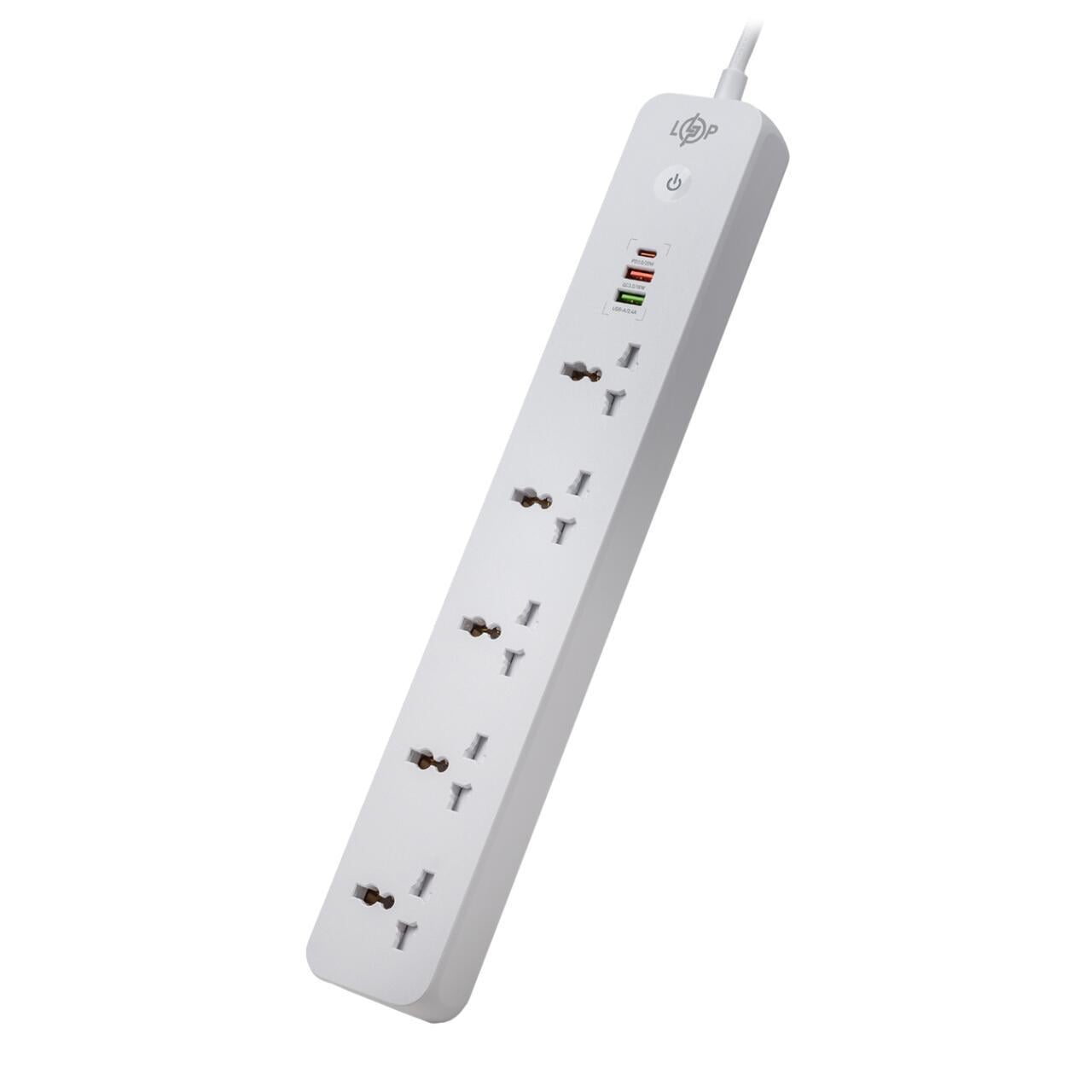 Фільтр мережевий подовжувач LP 5x230V-2500W 1xUSB-38W/PD/QC3.0 1xType-C 20W 1xUSB 18W (3098521802)