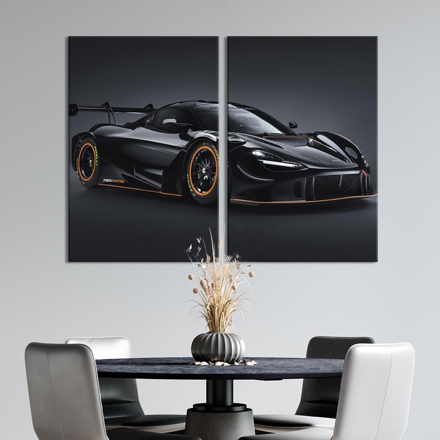 Картина на холсте Чёрный гиперкар McLaren 720S 165x122 см (1354-2)