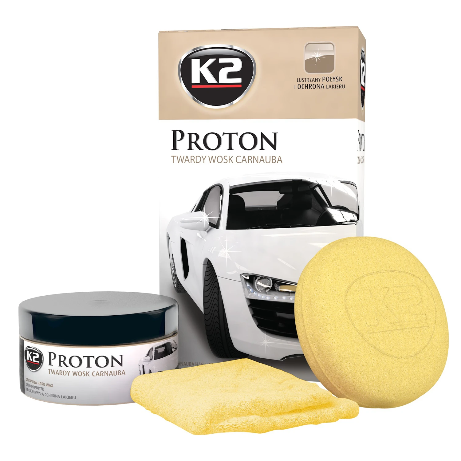 Поліроль восковий для кузова K2 Proton з губкою та ганчіркою банка 200 г (G040) Поліроль восковий для кузова K2 Proton з губкою та ганчіркою банка 200 г (G040)