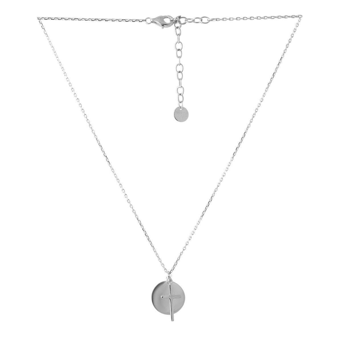 Колье серебряное с подвесками-медальоном и крестиком