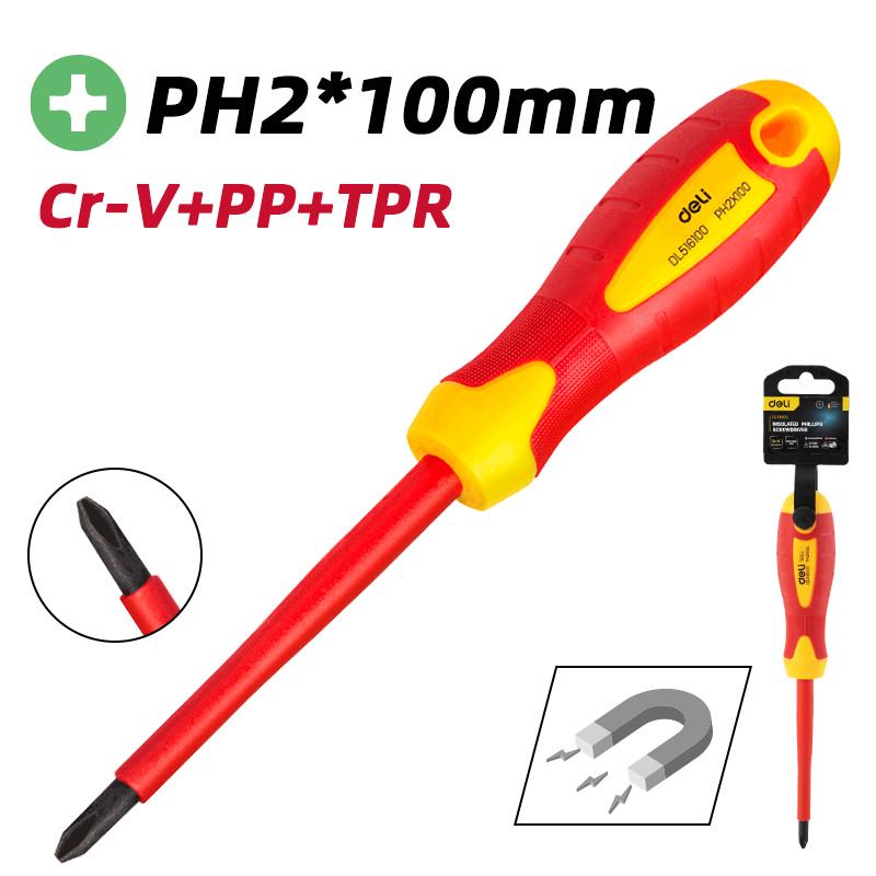 Викрутка хрестова Deli Tools EDL516100 PH2*100 мм ізольована (2591124997) - фото 5 Викрутка хрестова Deli Tools EDL516100 PH2*100 мм ізольована (2591124997) - фото 5