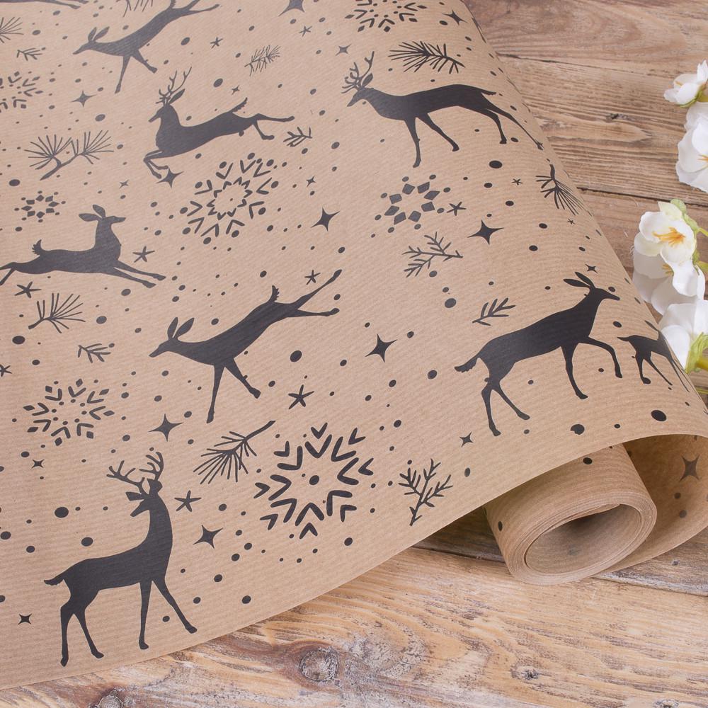 Бумага новогодняя Олень и снежинки 10 м (3832-86)