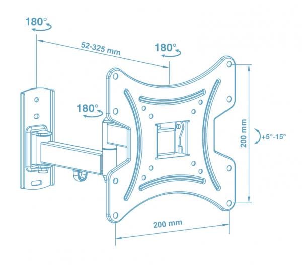 Настенное крепление для телевизора Walfix R-343B поворотно-наклонное Черный (M0295) - фото 2