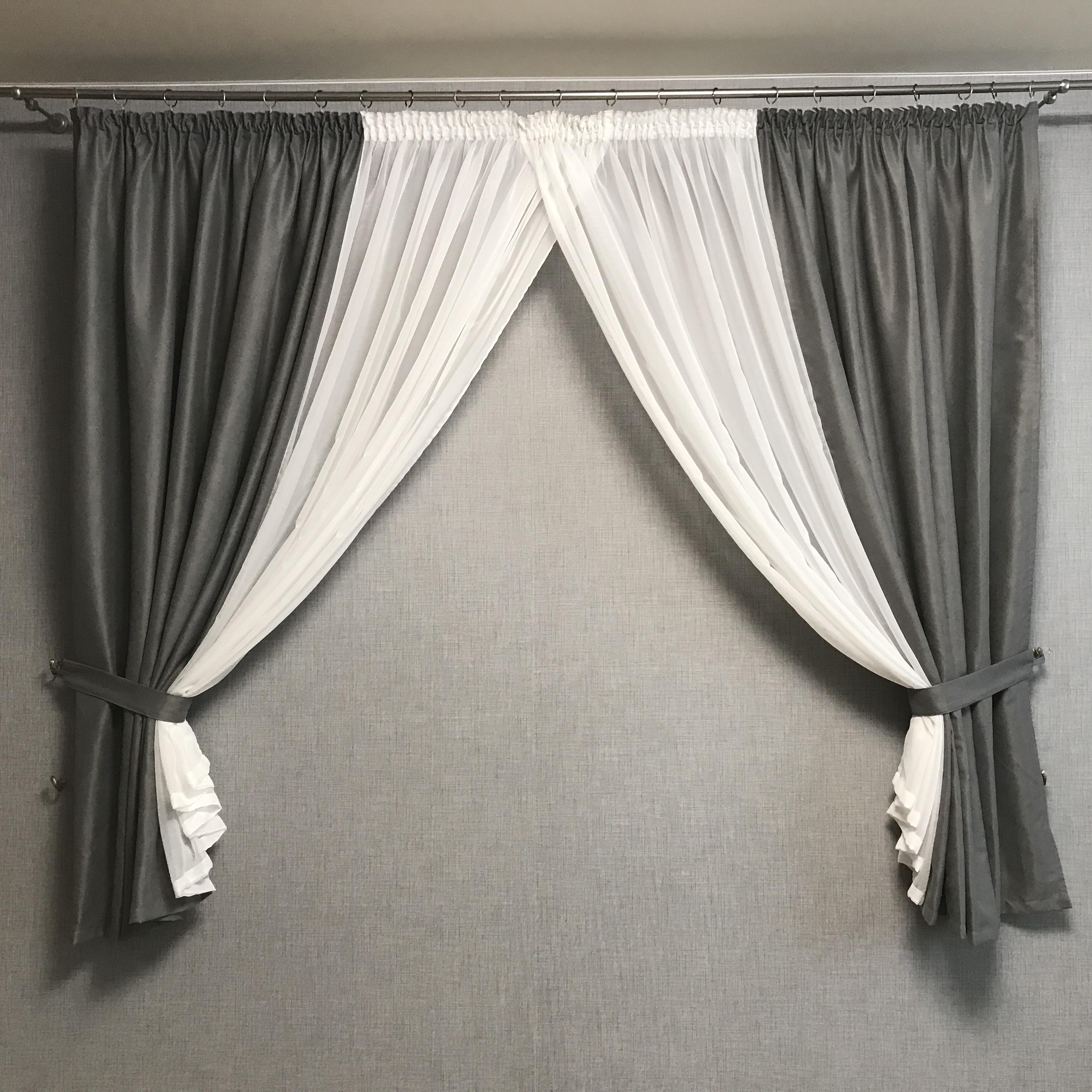 ᐉ Гардина из микровелюра и шифона ALBO 400x180 см Серый (KU-PK-339 ...