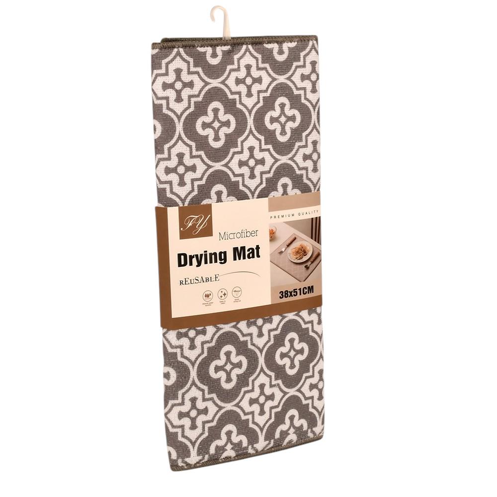 Килимок для мокрого посуду двосторонній FY Ornament 38×51см мікрофібра Темно-сірий/Білий (R97407)