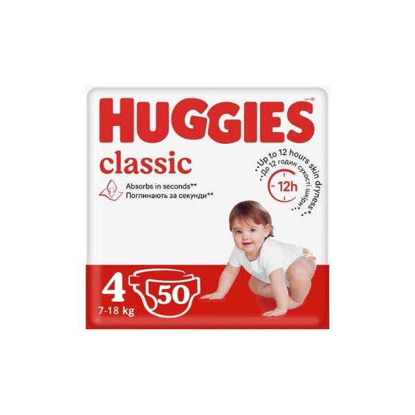 Подгузники Huggies Classic размер 4 7-18 кг 50 шт. (НФ-00004477)