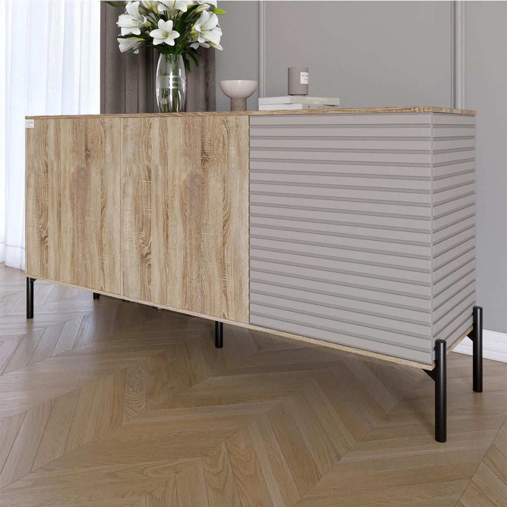 Комод закрытый в гостиную на черных металлических ножках Lion Грей 154x38x76,5 см Дуб сонома трюфель/Кашемир (Lion-041811)