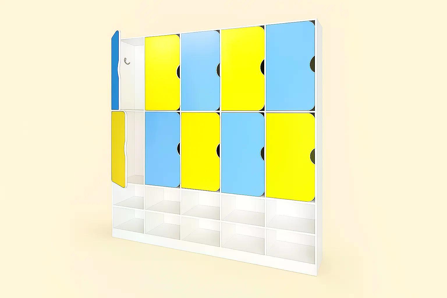 Шкаф для одежды DS-55 10-секционный с полкой для обуви Желтый/Синий