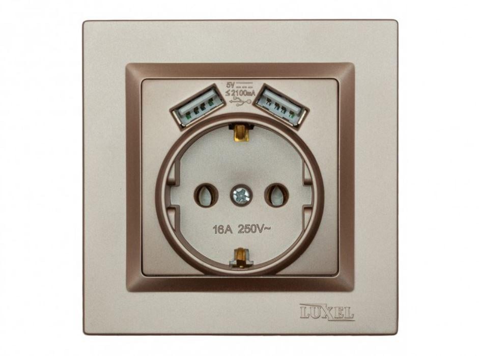 Розетка Luxel Jazz с заземлением и двумя usb портами 2,1 A Терракотовый (9230)