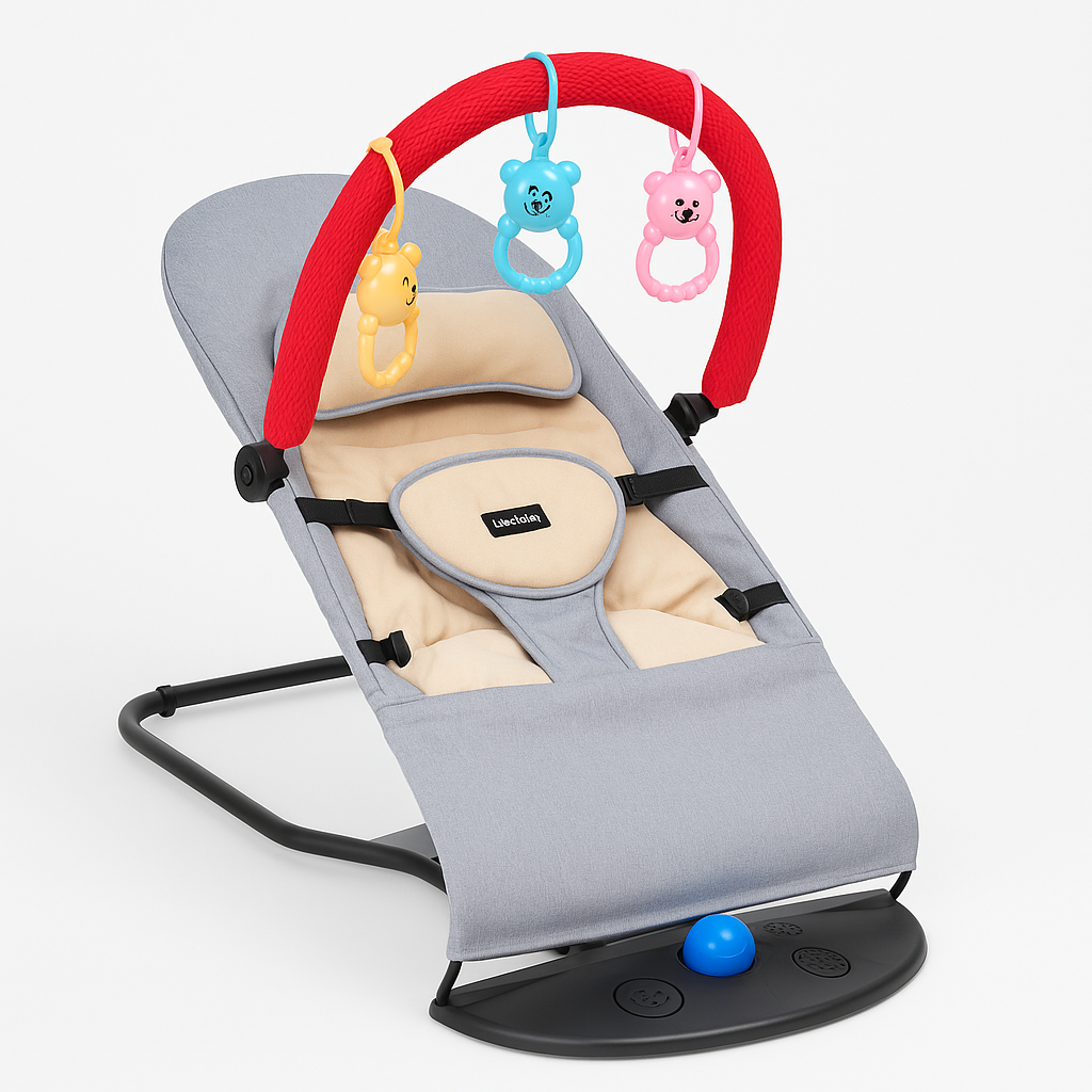 Шезлонг детский укачивающий/качели с игрушками светом (1752045579454)