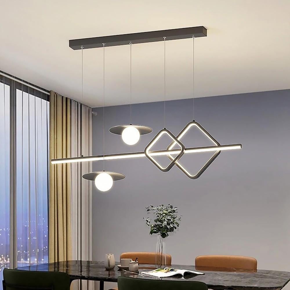 Люстра удлиненная LED с 2 светодиодными ромбами и 2 плафона 100 см Черный (MJ116 BK_1020)