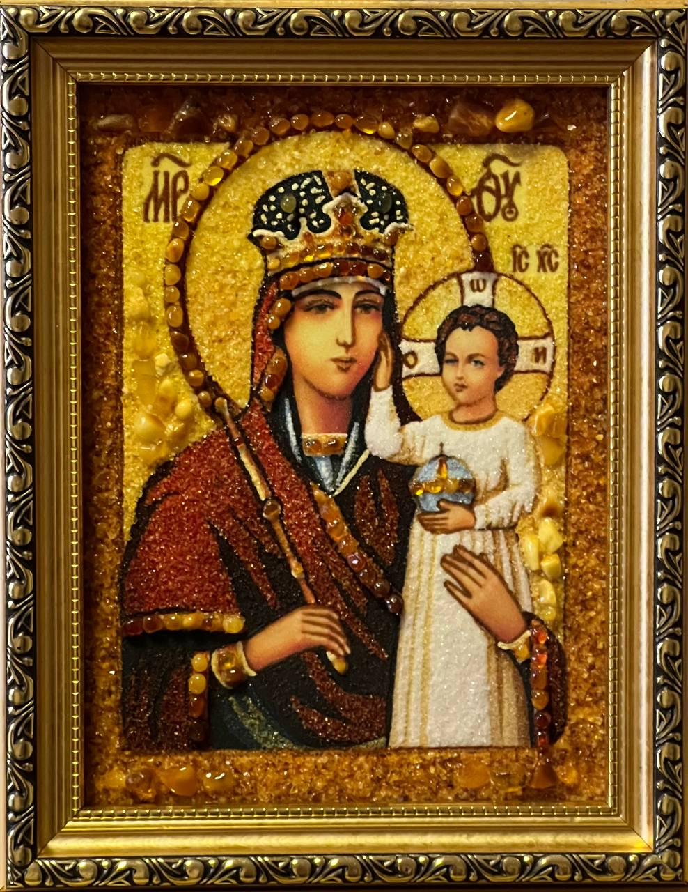 Икона из янтаря Гранд Презент Богородица с ребенком и-243 15х20 см (24410)