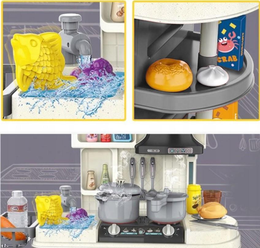 Детская игрушечная кухня для девочки с паром/водой/посудой и имитацией закипания 61 см 52 предмета Серый - фото 4 Детская игрушечная кухня для девочки с паром/водой/посудой и имитацией закипания 61 см 52 предмета Серый - фото 4