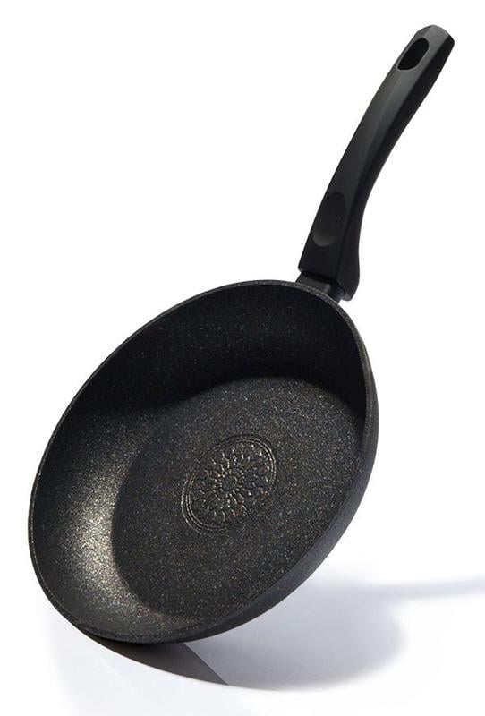 Сковорода Fissman Fuego Stone Ø 24 см з антипригарним покриттям Platinum кам'яна крихта Black