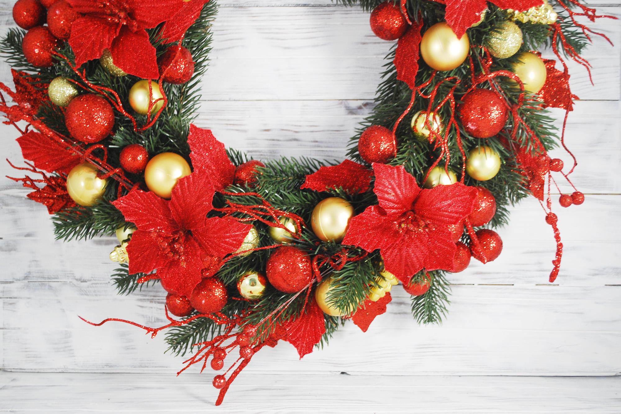 Вінок новорічний 40 см Червоний/Золотий (4763713) - фото 4 Вінок новорічний 40 см Червоний/Золотий (4763713) - фото 4