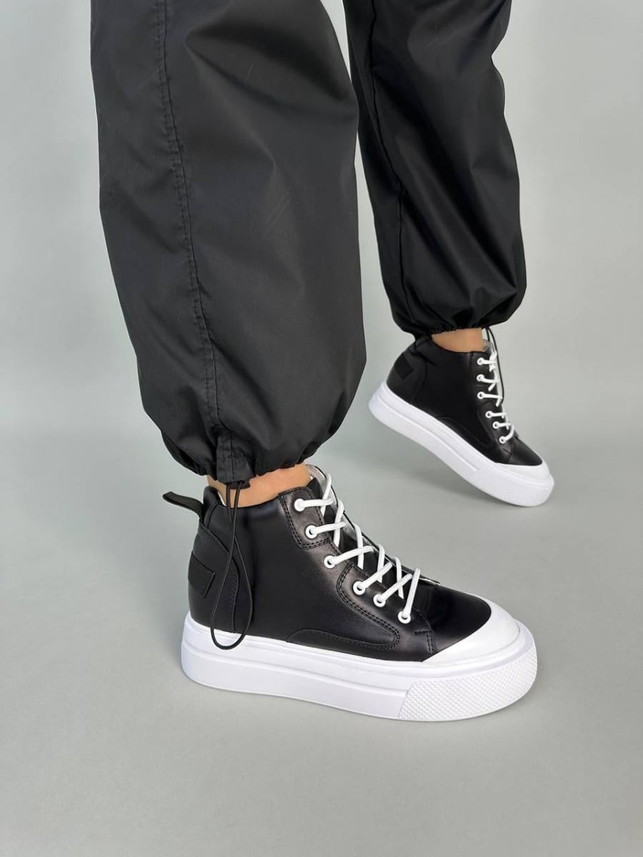 Кеды женские кожаные высокие р. 40 Черный (6501/40)