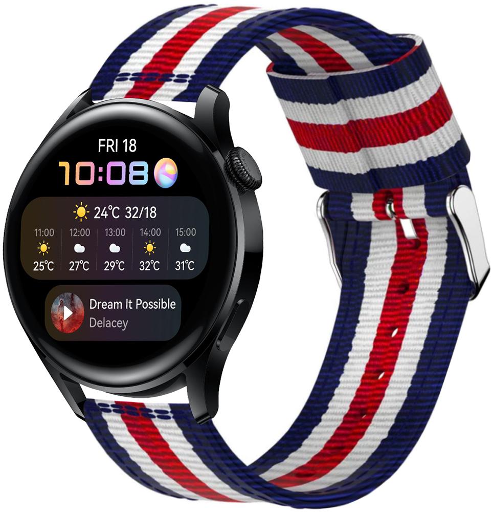 Ремешок тканевый Canvas для Huawei Watch 3 Blue/White/Red (22534)