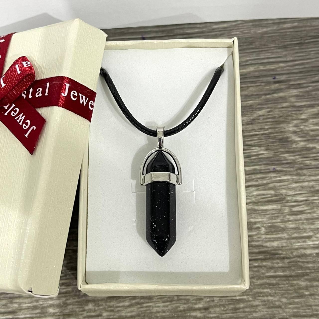 Кулон с натуральным камнем Авантюрин Ночи Каира темно-синий шестигранник 4 см на шнурку (2044842105)