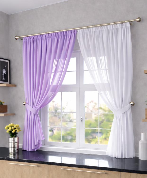 Комплект штор на кухню шифон 250х170 см Бузковий/Білий (501к 13)